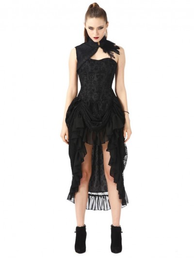 Pentagramme Black Vintage Gothic High-low Party Dress with Collar