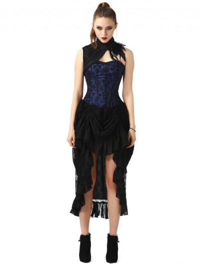 Pentagramme Blue Vintage Gothic High-low Party Dress with Collar