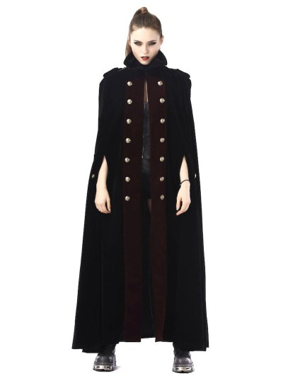 Pentagramme Black And Red Vintage Gothic Velvet Long Cape For Women