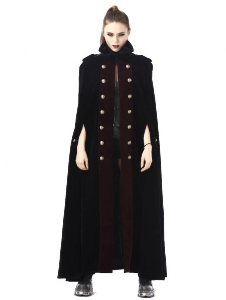 Pentagramme Black And Red Vintage Gothic Velvet Long Cape For Women ...