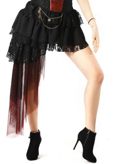 Pentagramme Black and Red Gothic Irregular Skirt For Women