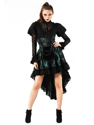 Pentagramme Green Gothic Lace High Waist Short Skirt For Women