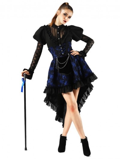 Pentagramme Blue Gothic Lace Waist Short Skirt For Women