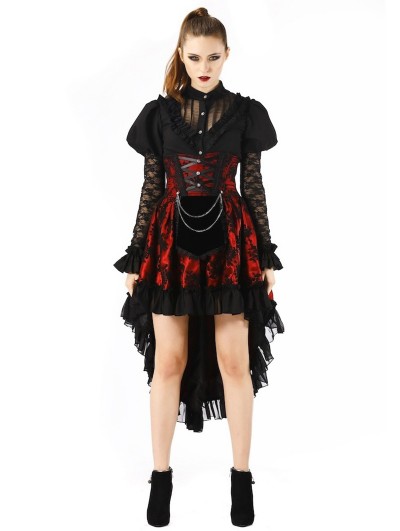 Pentagramme Red Gothic Lace Waist Short Skirt For Women