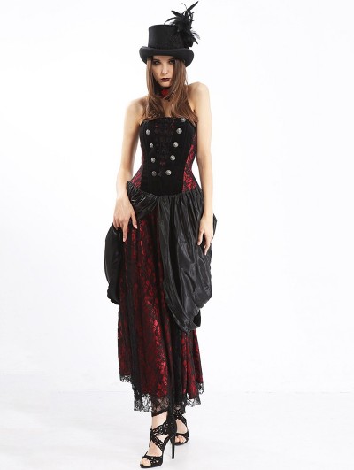 Pentagramme Brown Women's Long Strapless Gothic Victorian Bustier Dress