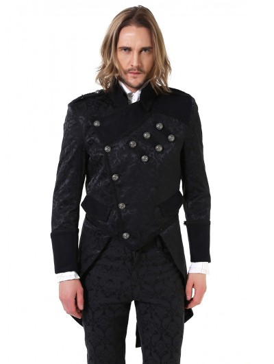 Pentagramme Black Retro Gothic Brocade Tailcoat Jacket For Men