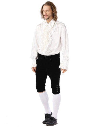 Pentagramme White Retro Gothic Long Sleeve Satin Shirt For Men -  DarkinCloset.com