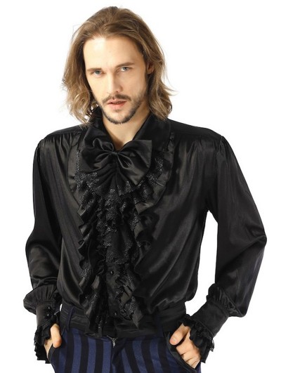 Pentagramme Black Retro Gothic Long Sleeve Satin Shirt For Men