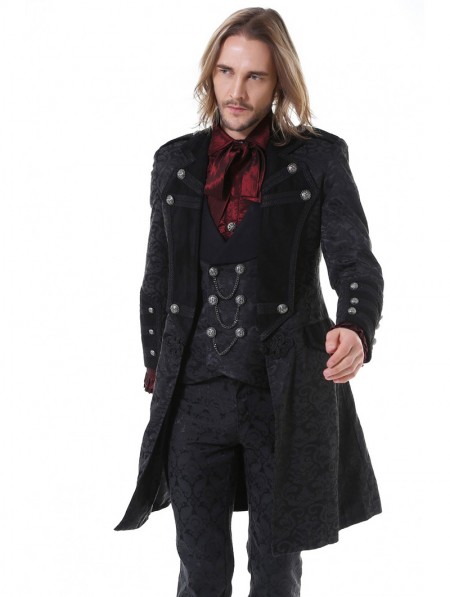 Pentagramme Black Vintage Gothic Jacquard Mid-Length Party Jacket for ...