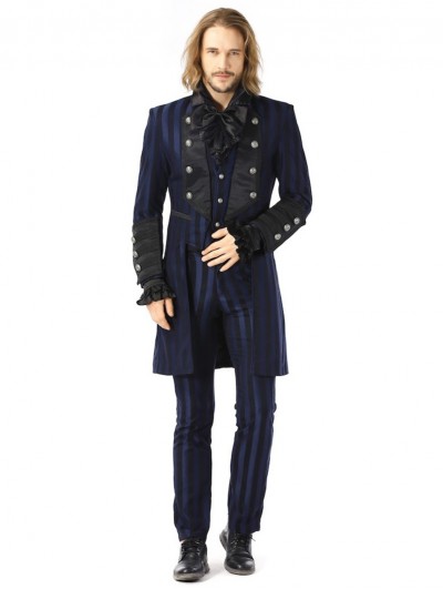 Pentagramme Blue Retro Gothic Striped Party Tailcoat Jacket For Men