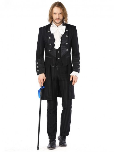 Pentagramme Black Retro Gothic Striped Party Tailcoat Jacket For Men