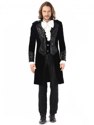 Pentagramme Retro Gothic Black Velvet Party Swallow Tail Coat For Men