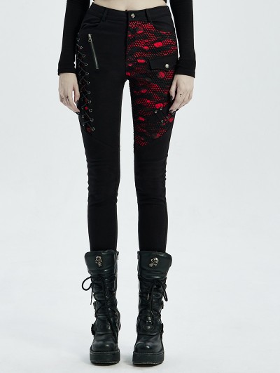 Punk Rave Black and Red Gothic Punk Denim Long Trousers for Women