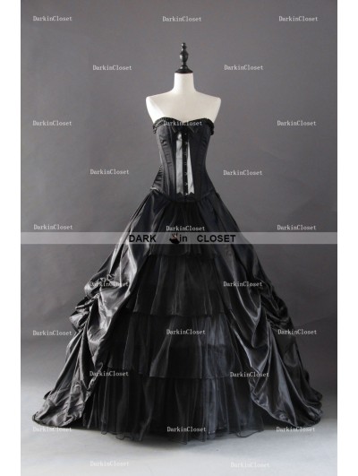 Black Gothic Corset Long Prom Ball Gowns