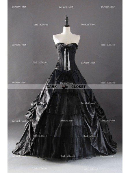 Black Gothic Corset Long Prom Ball Gowns - DarkinCloset.com
