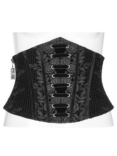 Punk Rave Black Gothic Rose Lace Velvet Corset Waistband for Women