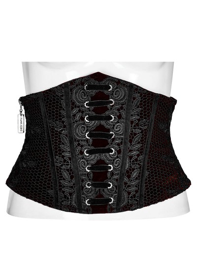 Punk Rave Red and Black Gothic Rose Lace Velvet Corset Waistband for Women