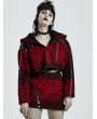 Punk Rave Red and Black Gothic Punk Leopard Women's Hooded Loose Short Coat