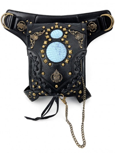 Black Gothic Punk Snake Pattern Motorcycle Waist Shoulder Messenger Bag