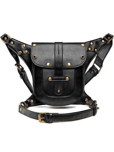 Black Gothic Punk PU Leather Buckle Waist Shoulder Messenger Bag