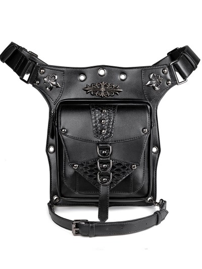 Black Gothic Punk PU Leather Snake Pattern Waist Shoulder Messenger Bag