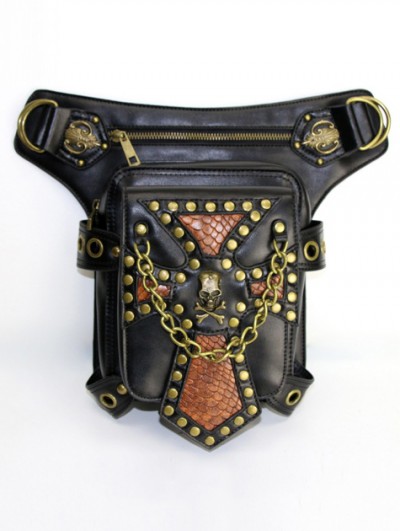 Black Gothic Punk Cross-body Skull Motorcycle Waist Shoulder Messenger Bag