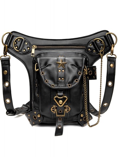 Black Gothic Steampunk Vintage Travel Waist Shoulder Messenger Bag