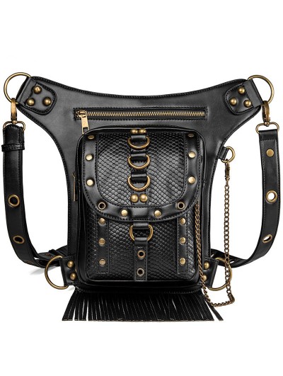 Black Gothic Steampunk Retro Tassel Chain Waist Shoulder Messenger Bag