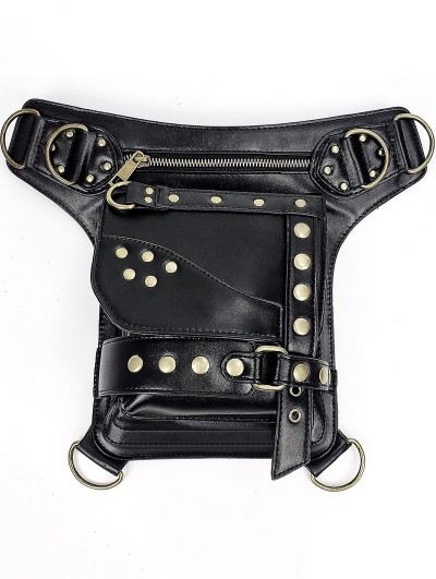 Black Gothic Steampunk Cross-Body Waist Shoulder Messenger Bag