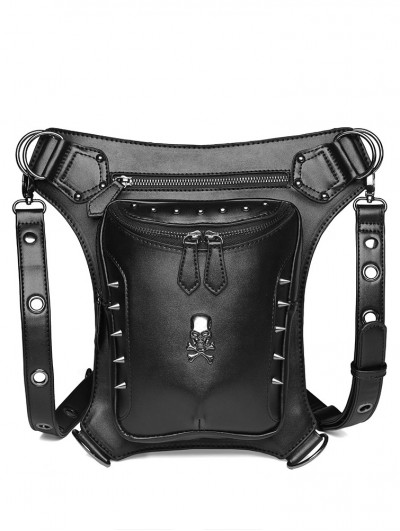 Black Gothic Steampunk PU Leather Knight Belt Waist Shoulder Messenger Bag