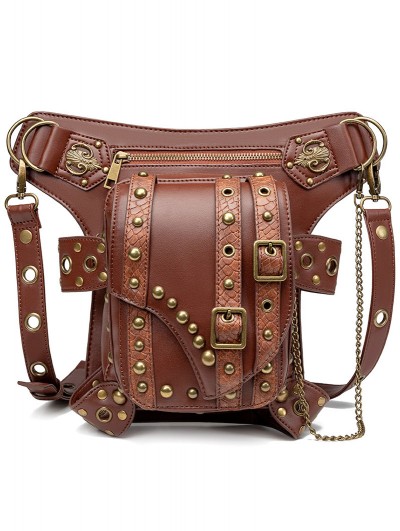 Brown Punk Rock Motorcycle Chain Waist Shoulder Messenger Bag