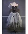 Ivory and Black Gothic Punk Ankle Length Corset Prom Party Dress