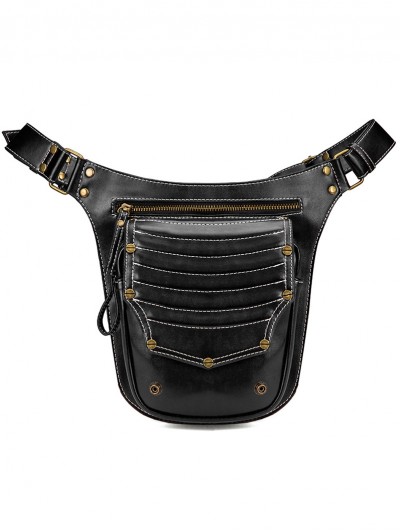 Black Gothic Steampunk Retro PU Leather Waist Shoulder Messenger Bag