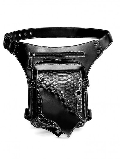 Black Gothic Punk Rock PU Leather Travel Waist Leg Garter Bag
