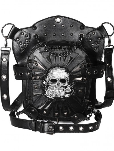 Black Gothic Punk One Shoulder Crossbody Skull PU Outdoor Waist Bag
