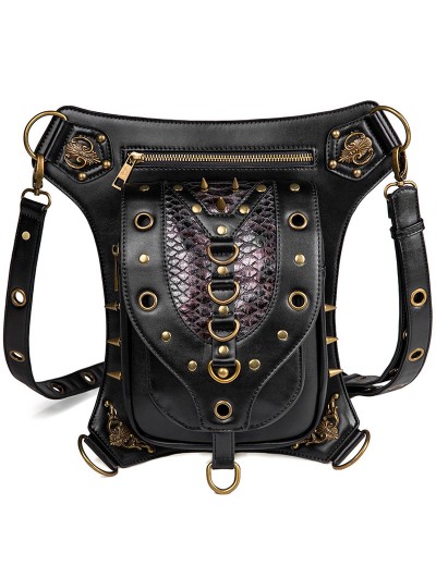 Black Gothic Punk Creative Rivet Skull Outdoor Waist Shoulder Messenger Bag