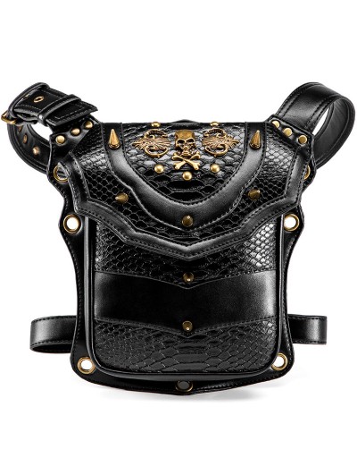 Black Gothic Punk Skull Motorcycle Waist Shoulder Messenger Bag