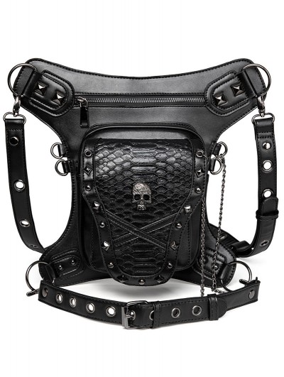 Black Gothic Punk Skull Motorcycle Waist Leg Shoulder Messenger Bag