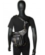 Black Gothic Punk PU Leather Outdoor Cycling Waist Shoulder Messenger Bag