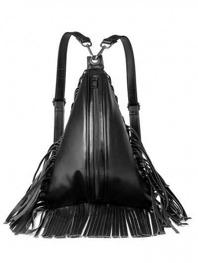 Black Gothic Punk PU Leather Outdoor Fashion Tassel Backpack Bag