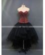 Red and Black Gothic Steampunk Burlesque Corset High-Low Prom Party Dress