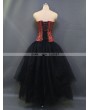 Red and Black Gothic Steampunk Burlesque Corset High-Low Prom Party Dress