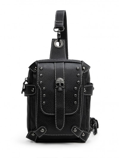 Black Gothic Skull Motorcycle Travel Shoulder Messenger Bag