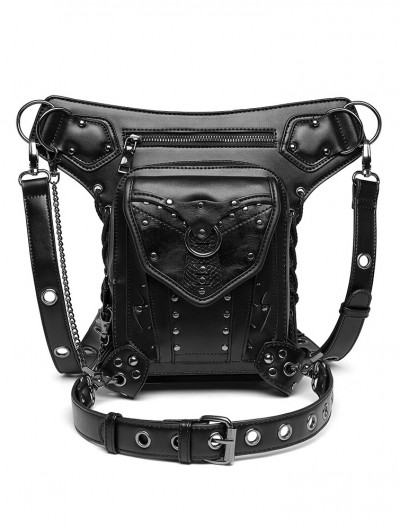 Black Gothic Chain Cross-Body Waist Shoulder Messenger Bag