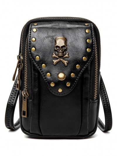 Black Gothic Punk Rectangle Outdoor Travel Shoulder Backpack Bag