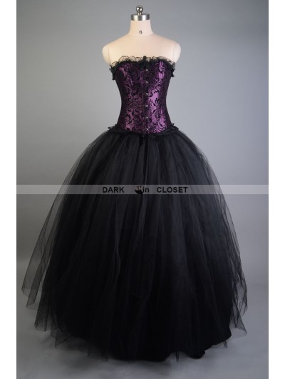 Purple and Black Long Gothic Corset Prom Gown