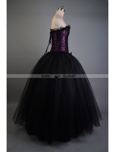 Purple and Black Long Gothic Corset Prom Gown DarkinCloset