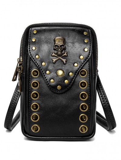 Black Gothic Punk Skull Rivets Outdoor Travel Shoulder Backpack Bag