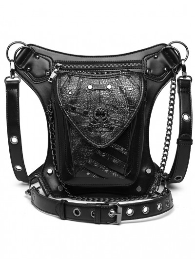 Black Gothic Steampunk Skull Chain Waist Shoulder Messenger Bag