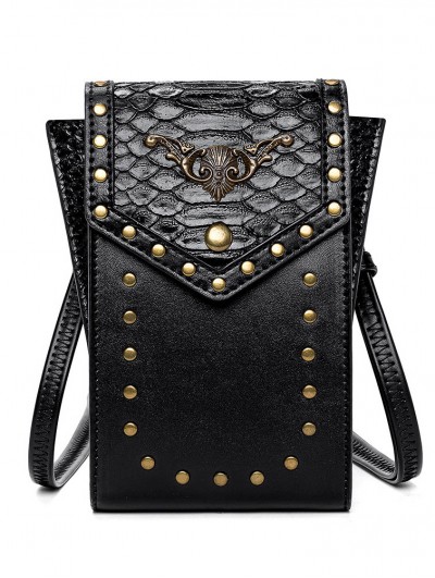 Black Gothic Punk PU Leather Skull Snake Pattern Travel Shoulder Backpack Bag